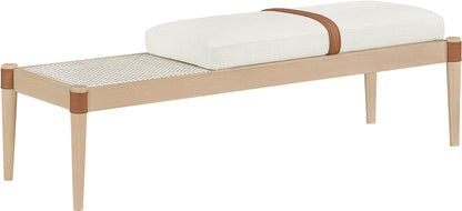 Nara - Linen Textured Fabric Upholstered Bench - Painted Natural