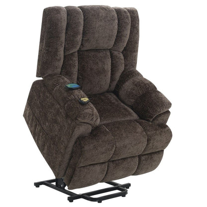 Pacay - Power Recliner With Lift, Heating & Massage - Brown Chenille