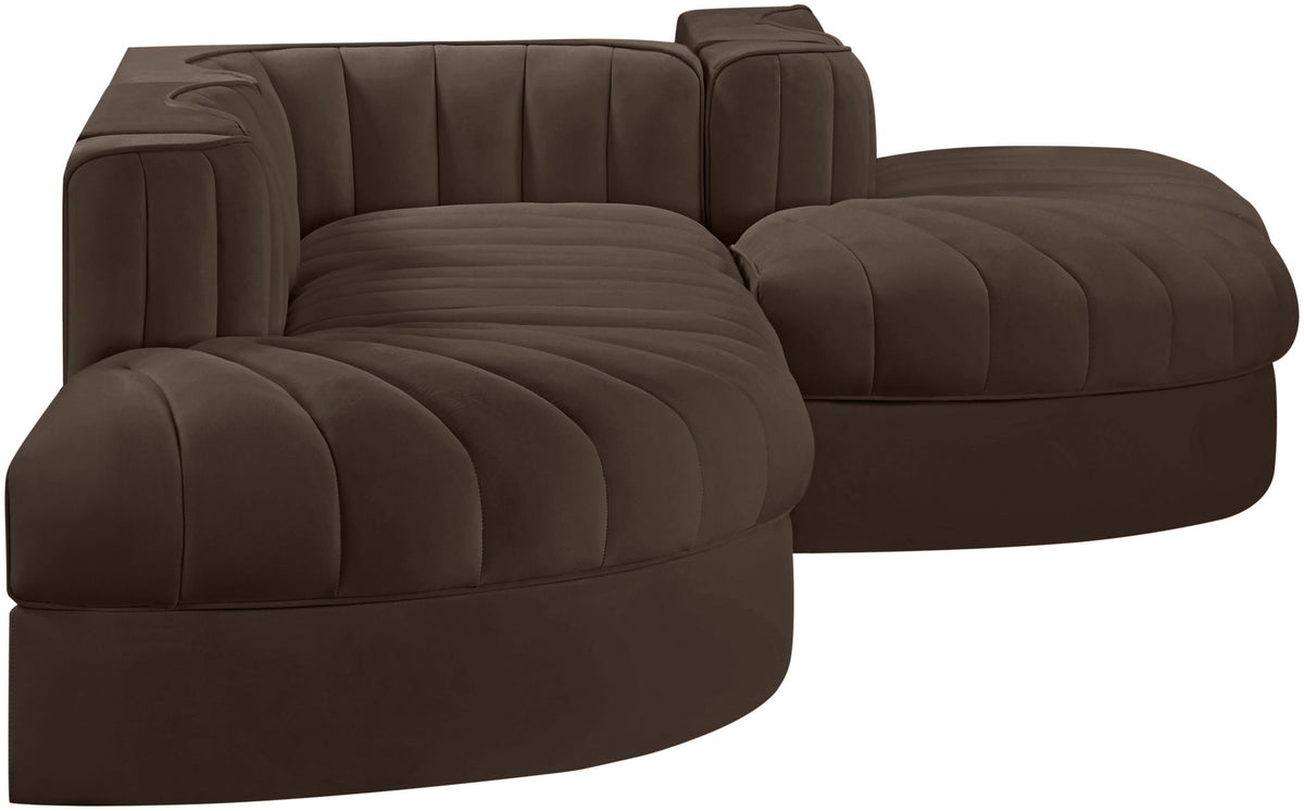 Rummi - Rounded Velvet Performance Fabric Upholstered 5 Piece Modular Sectional