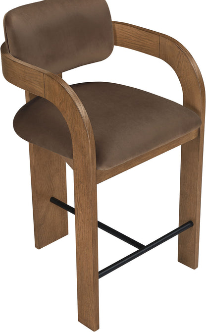 Cedra - Velvet Performance Fabric Upholstered Counter Stool - Brown Frame
