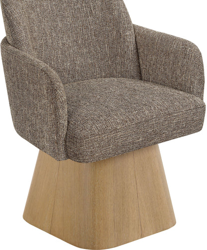Marlowe - Linen Textured Fabric Upholstered Swivel Dining Arm Chair - Stained Natural