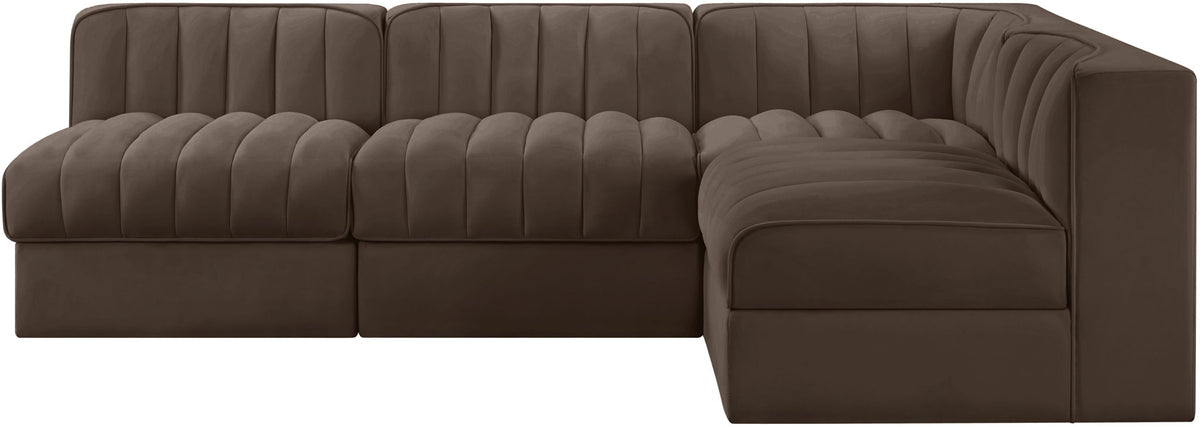 Rummi - Armless Velvet Performance Fabric Upholstered 4 Piece Modular Sectional