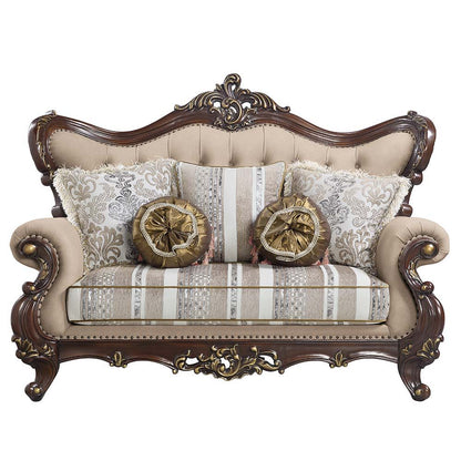 Ragnar - Loveseat With 5 Pillows - Light Brown Linen & Cherry