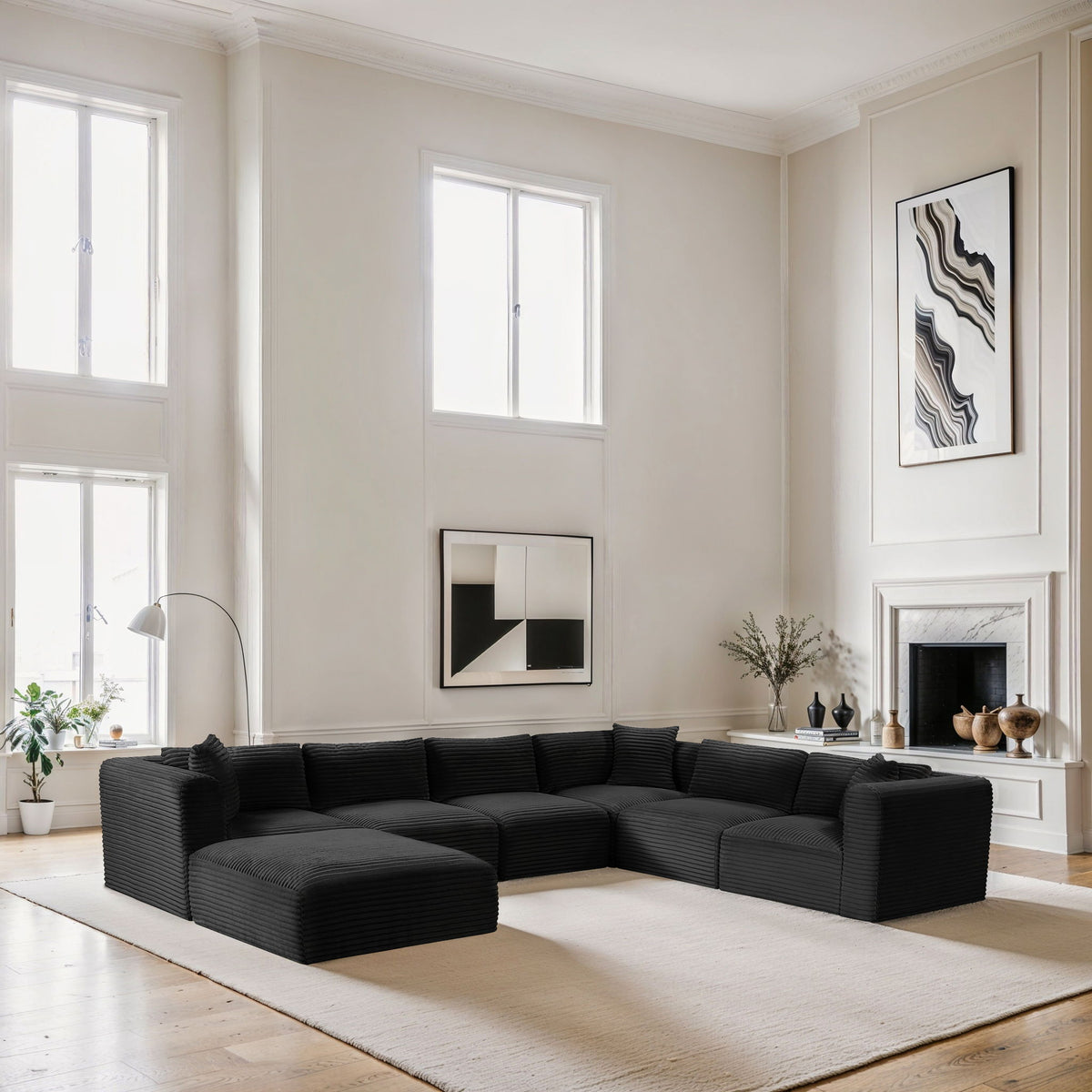 Shaggy - 7 Piece Modular U-Shaped Sectional With Ottoman