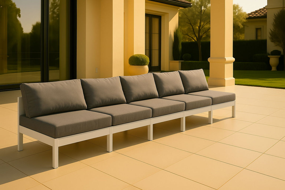 Nizuc - Outdoor Patio 5 Seat Modular Armless Sofa With White Frame