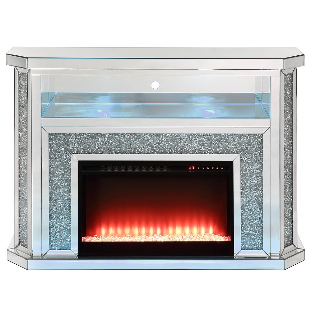 Noralie - 51" Fireplace With LED - Mirrored & Faux Diamonds
