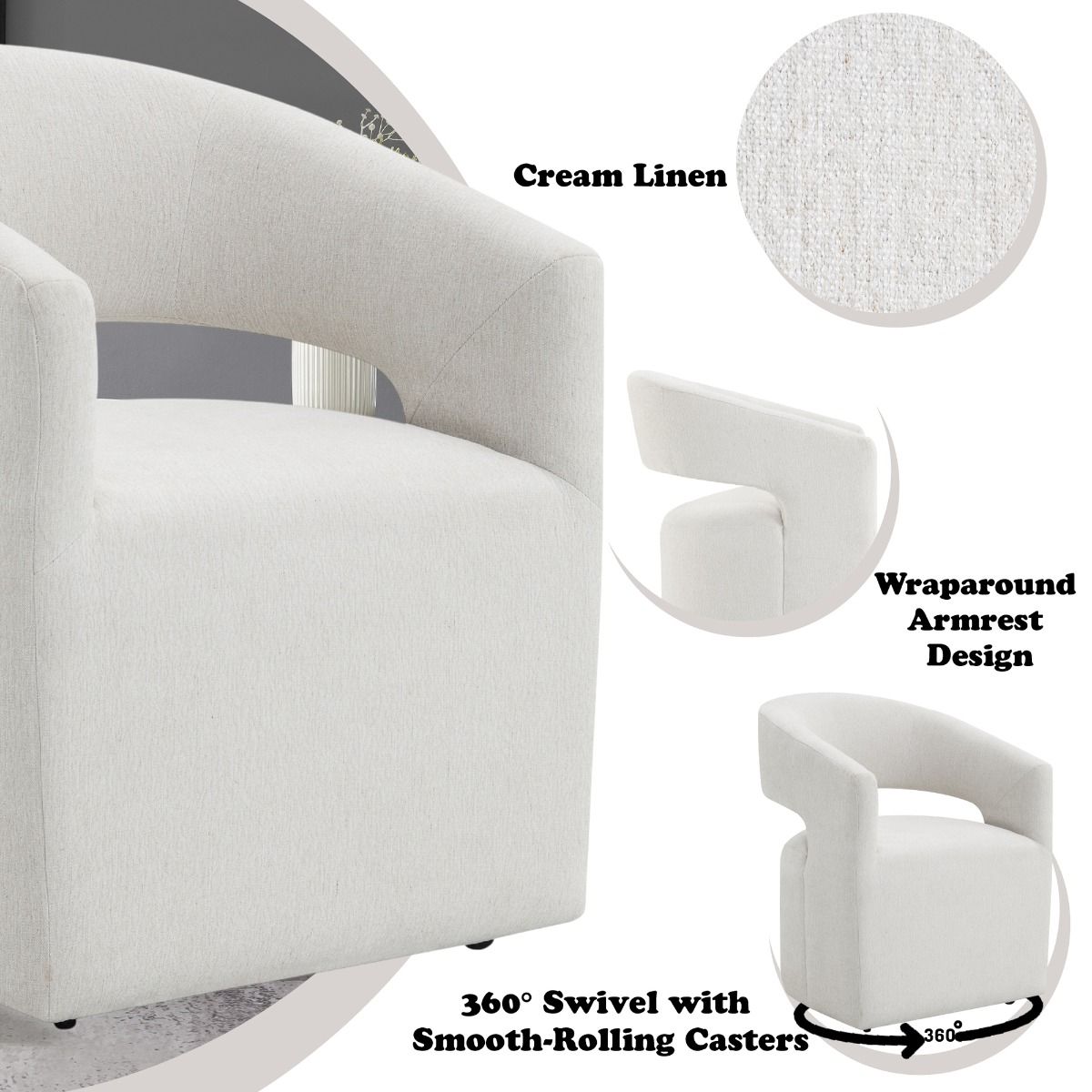 Libni - Arm Chair With Casters - Cream Linen