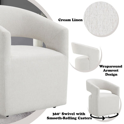 Libni - Arm Chair With Casters - Cream Linen