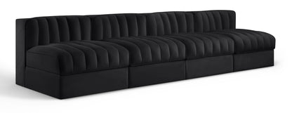 Rummi - Armless Velvet Performance Fabric Upholstered 4 Piece Modular Sofa