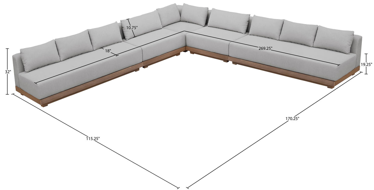 Solace - Olefin Fabric 5 Piece Outdoor Patio Modular Sectional