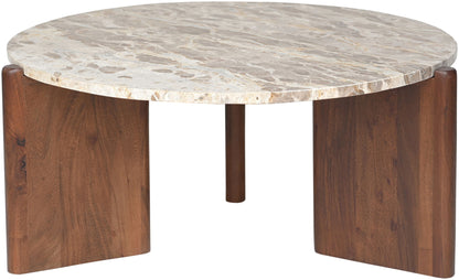 Varenna - Marble Top And Acacia Wood Base Coffee Table - Beige