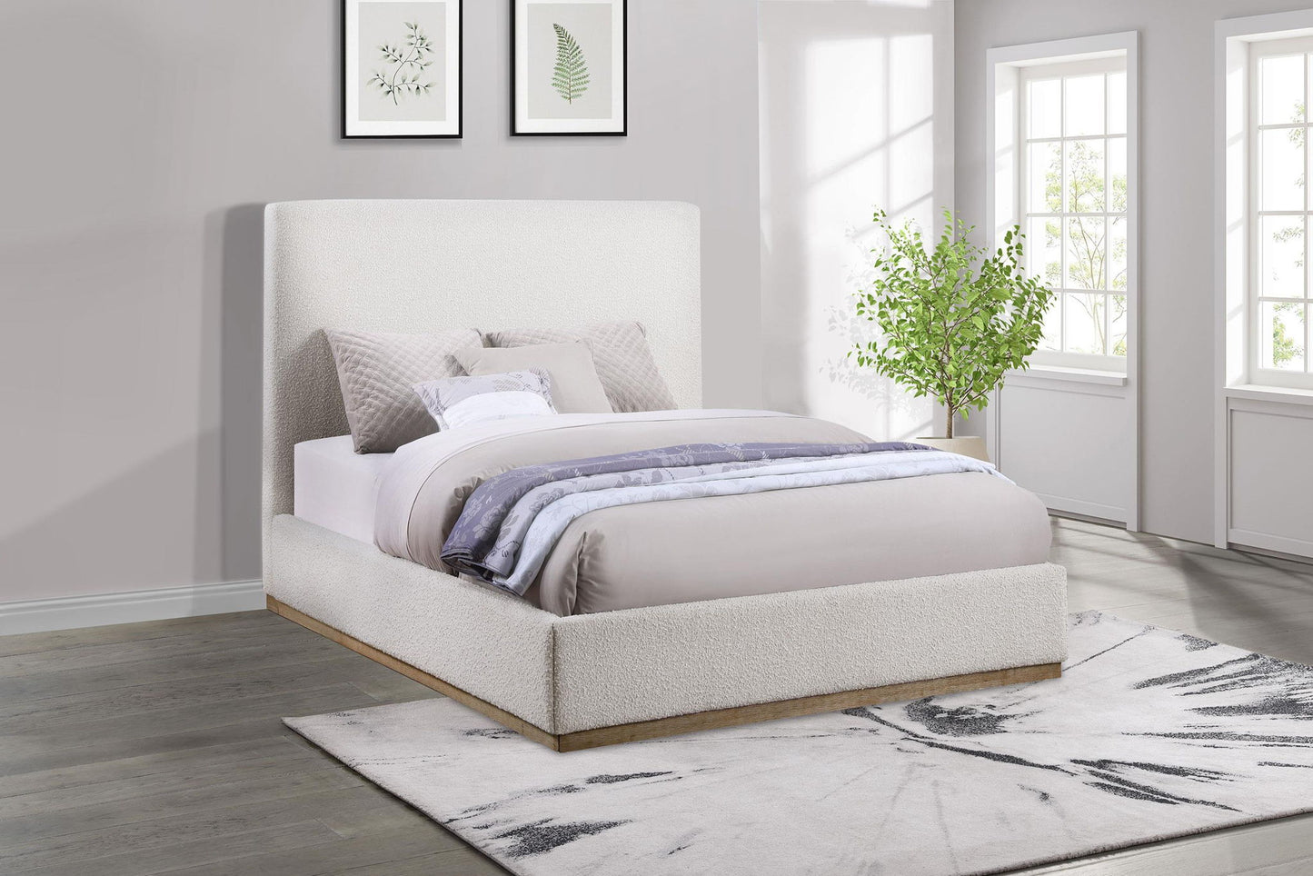 Knox Queen Bouclé Upholstered Platform Bed Cream