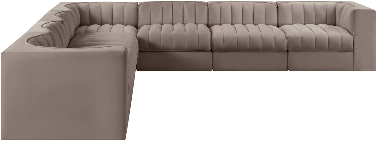 Rummi - Symmetrical Velvet Performance Fabric Upholstered 7 Piece Modular Sectional (With 3 Corner Chairs)