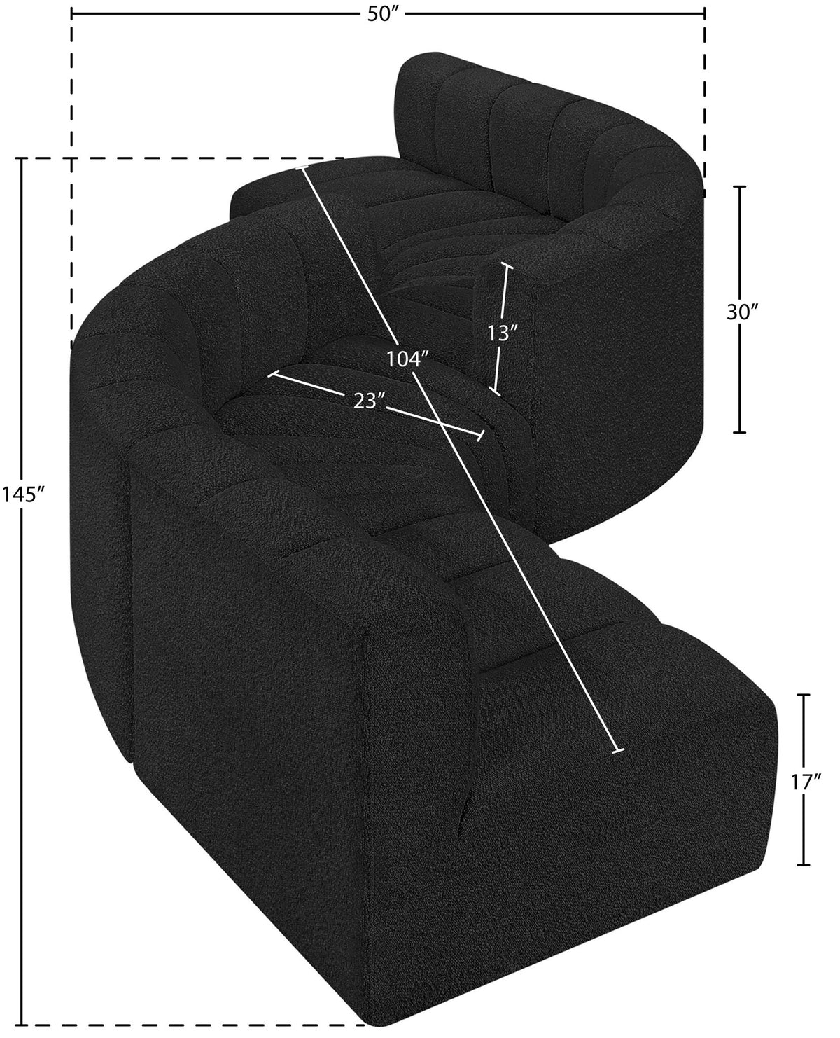 Arc - Boucle Fabric 6 Piece Modular Sofa - Black