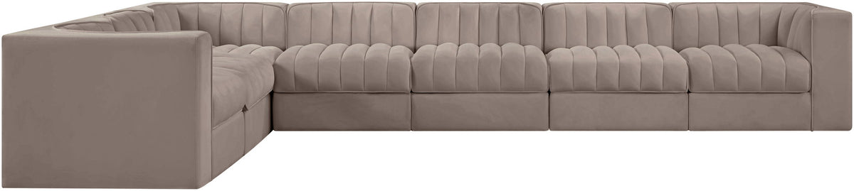 Rummi - Velvet Performance Fabric Upholstered 7 Piece Modular Sectional (With 3 Corner Chairs)