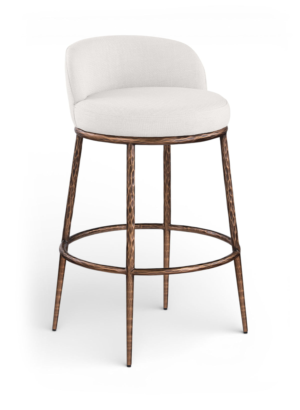 Ferro - Performance Fabric Upholstered Bar Stool - Cream / Antique Bronze