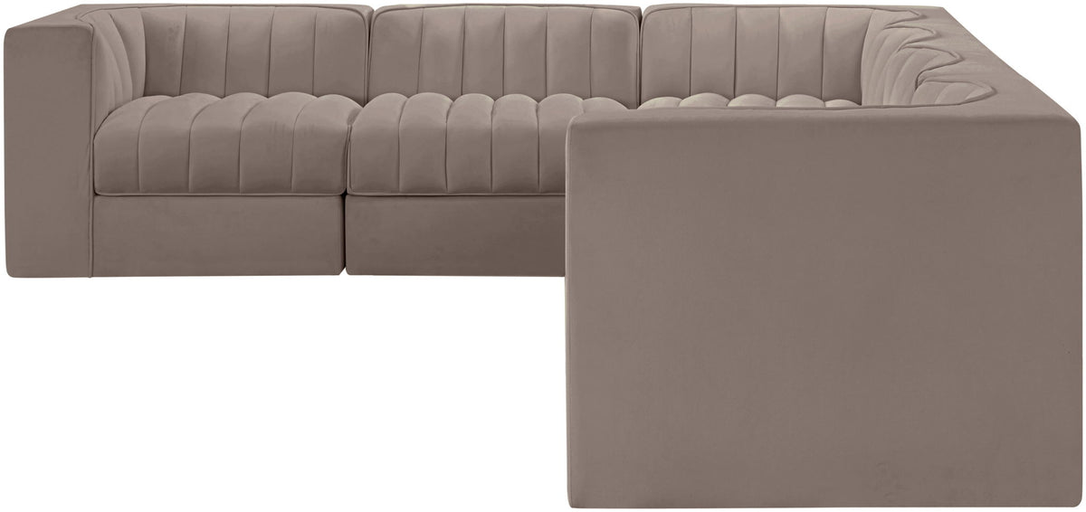 Rummi - Velvet Performance Fabric Upholstered 6 Piece Modular Sectional (With 3 Corner Chairs)