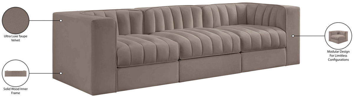 Rummi - Velvet Performance Fabric Upholstered 3 Piece Modular Sofa