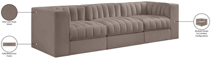Rummi - Velvet Performance Fabric Upholstered 3 Piece Modular Sofa