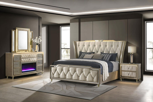 Lorient 4-piece Eastern King Bedroom Set Ivory and Camel