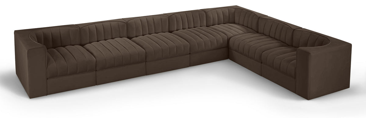 Rummi - Velvet Performance Fabric Upholstered 7 Piece Modular Sectional (With 3 Corner Chairs)