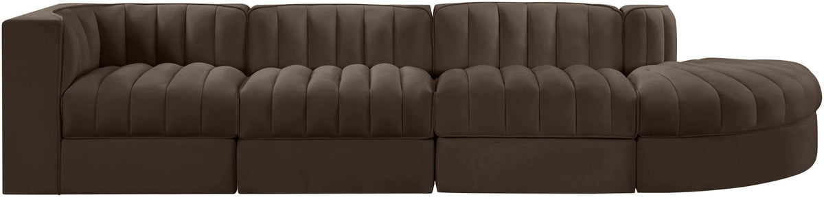 Rummi - Velvet Performance Fabric Upholstered 4 Piece Modular Sectional With Reverse Corner Chair