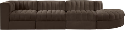 Rummi - Velvet Performance Fabric Upholstered 4 Piece Modular Sectional With Reverse Corner Chair