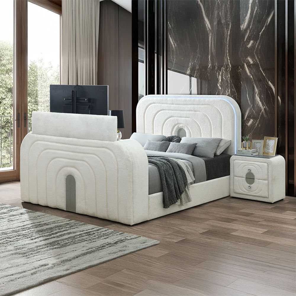 Shelyn - Bed With LED, TV Cabinet, Fireplace & Bluetooth