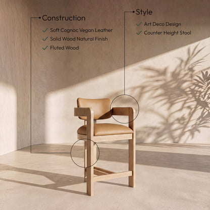 Sacha - Vegan Leather Upholstered Counter Stool With Natural Base