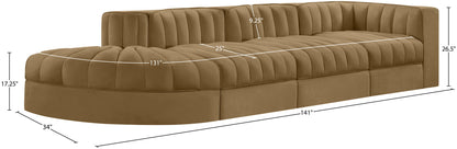 Rummi - Velvet Performance Fabric Upholstered 4 Piece Modular Sectional With Reverse Corner Chair
