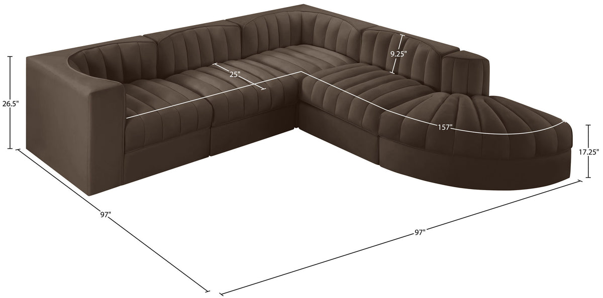 Rummi - Velvet Performance Fabric Upholstered 5 Piece Modular Sectional