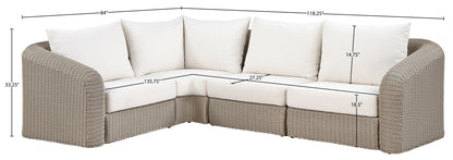 Seacrest - Olefin Water Resistant Fabric And Wicker 4 Piece Outdoor Patio Modular Sectional