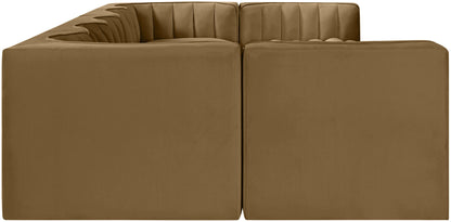 Rummi - Velvet Performance Fabric Upholstered 7 Piece Modular Sectional (With 2 Corner Chairs)