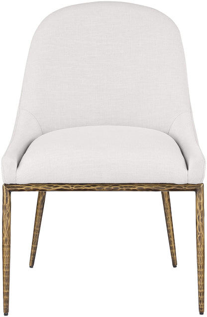 Ferro - Linen Textured Performance Fabric Upholstered Dining Side Chair - Cream / Brushed Gold