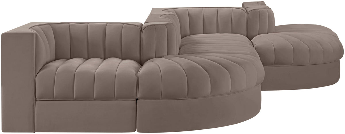 Rummi - Rounded Velvet Performance Fabric Upholstered 6 Piece Modular Sectional