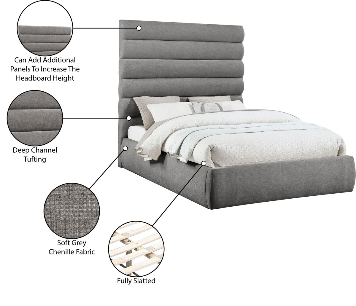 Adam - Chenille Fabric Bed With 70.5" Headboard