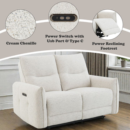 Lalisa - Power Motion Loveseat With USB Port - Cream Chenille