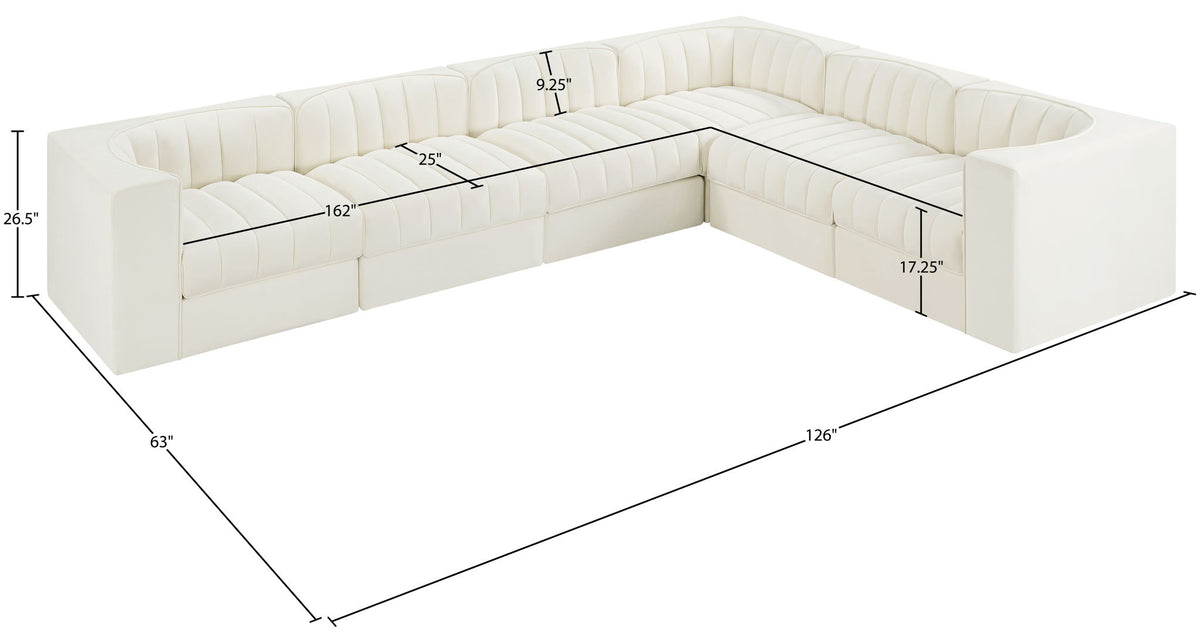 Rummi - Velvet Performance Fabric Upholstered 6 Piece Modular Sectional