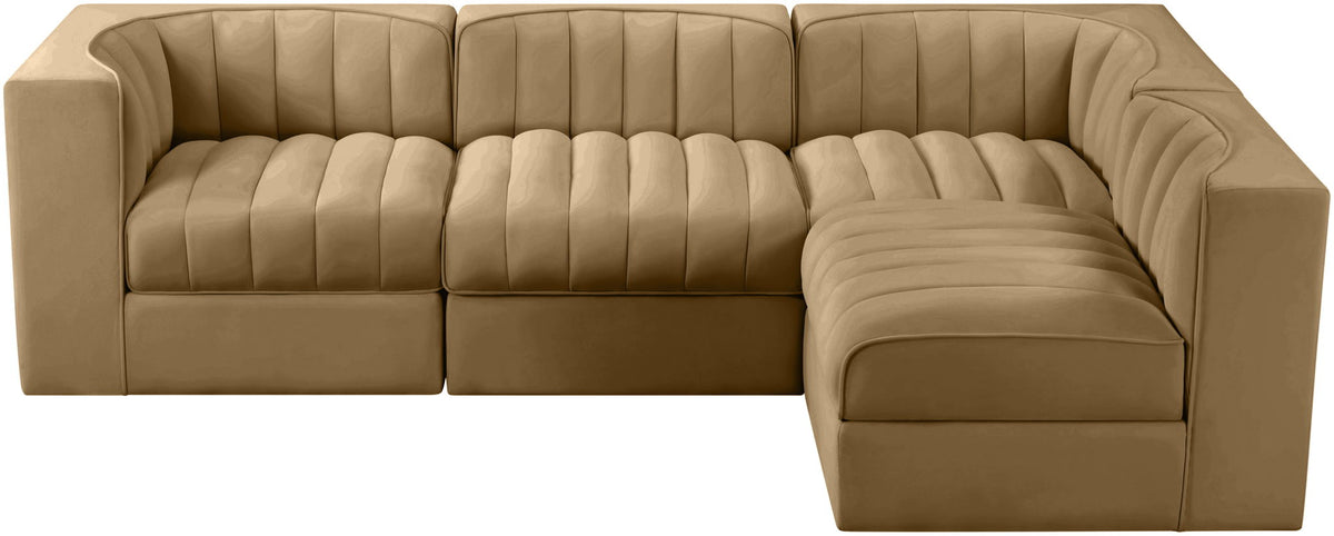 Rummi - Velvet Performance Fabric Upholstered 4 Piece Modular Sectional