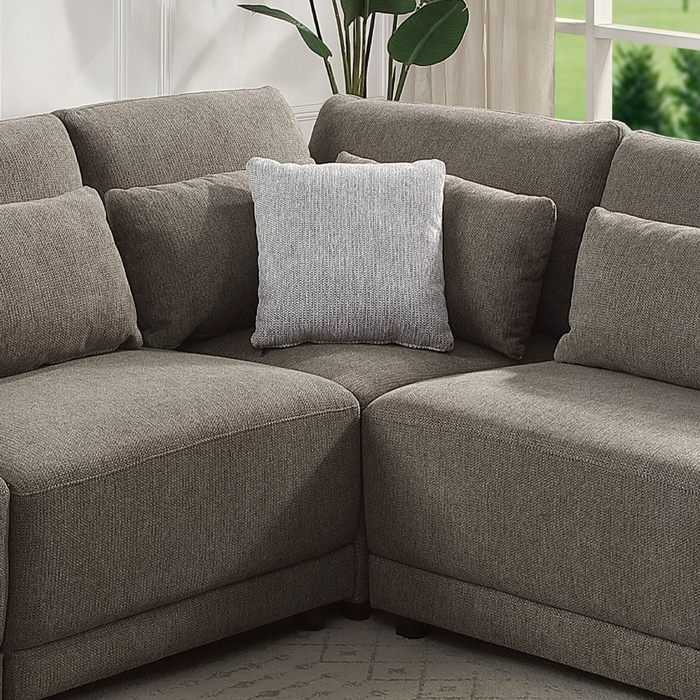 Rylie - Modular Wedge With 3 Pillows - Brown Linen