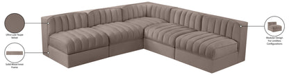 Rummi - Armless Velvet Performance Fabric Upholstered 5 Piece Modular Sectional