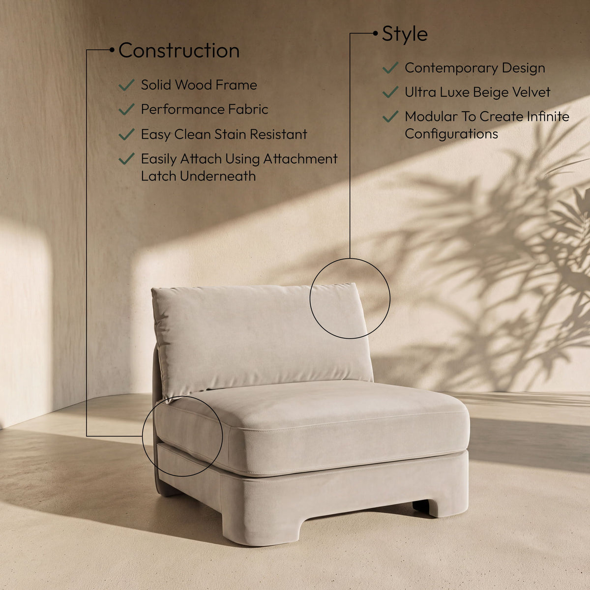 Hammond - Velvet Performance Fabric Upholstered Armless Chair