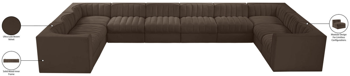 Rummi - Velvet Performance Fabric Upholstered 10 Piece Modular Sectional