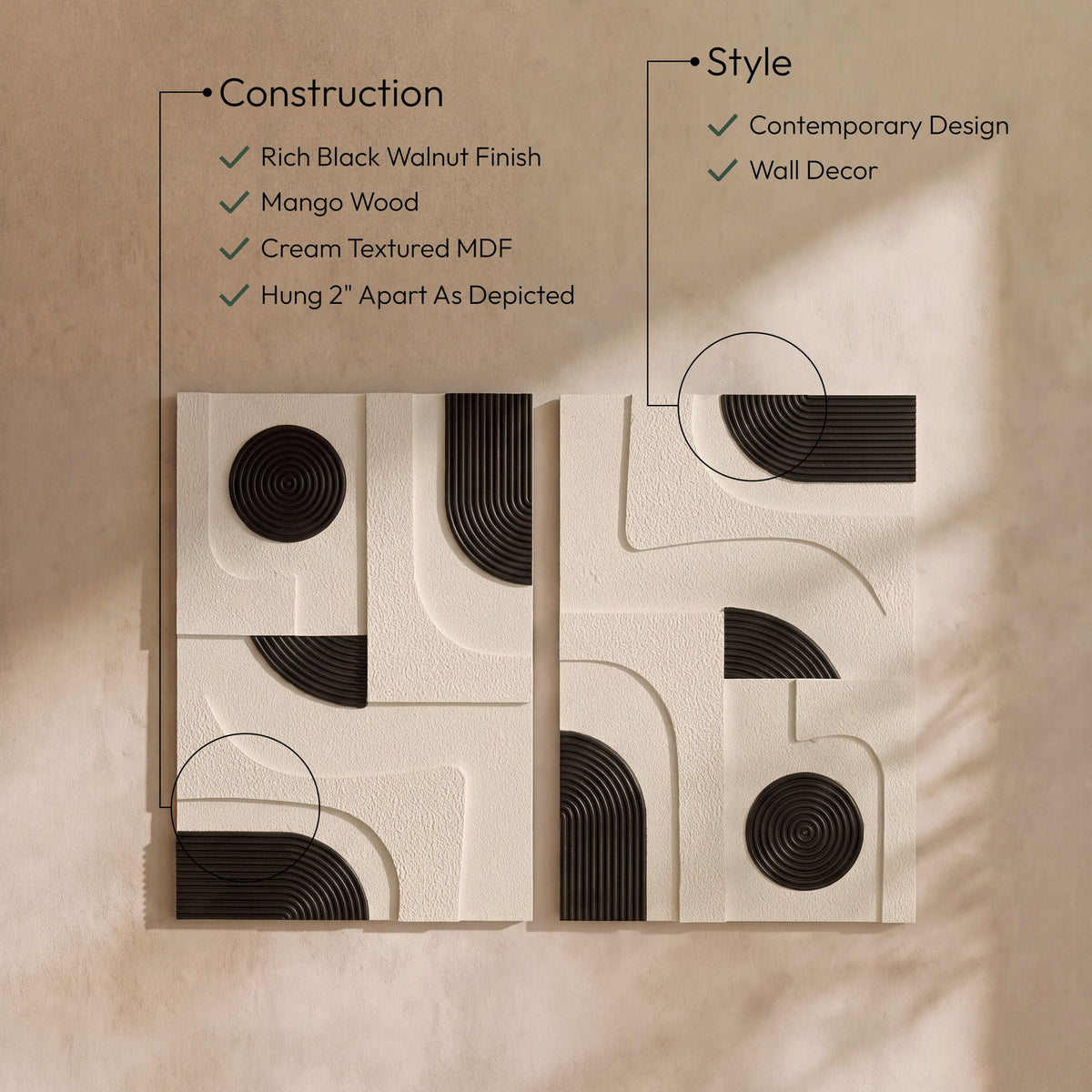 Element - Mango Wood 2 Piece Wall Art