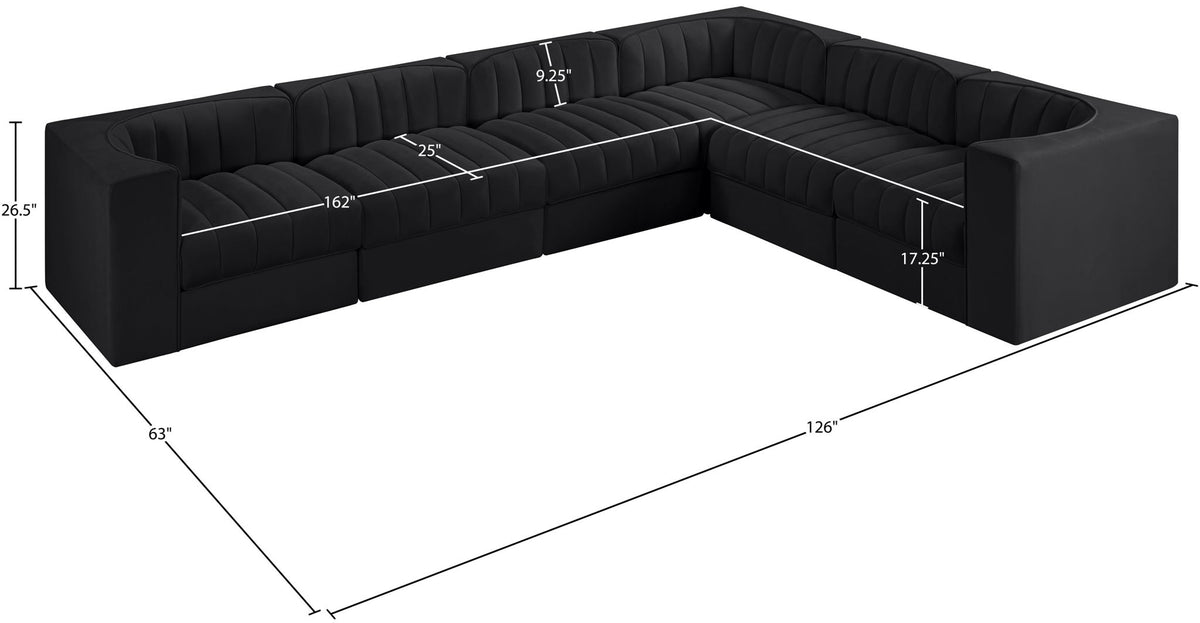 Rummi - Velvet Performance Fabric Upholstered 6 Piece Modular Sectional (With 3 Corner Chairs)