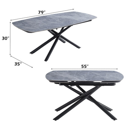 Hester - Ceramic Top Dining Table - Gray & Black
