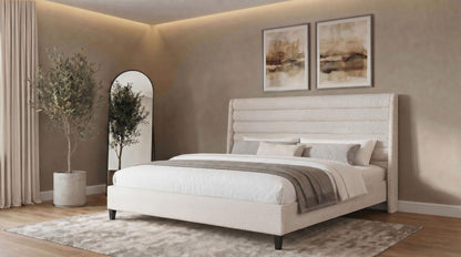 Leslie Upholstered Tufted California King Wingback Platform Bed Beige