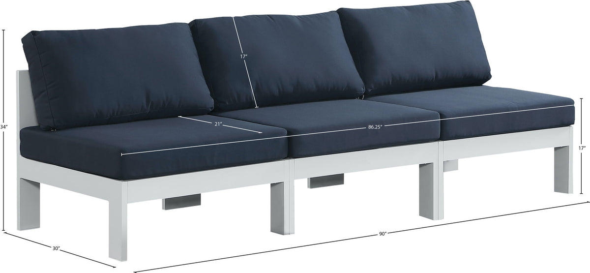 Nizuc - Outdoor Patio 3 Seat Armless Modular Sofa With White Frame