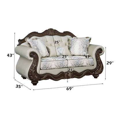 Pierce - Loveseat With 3 Pillows - Beige Fabric & Cherry