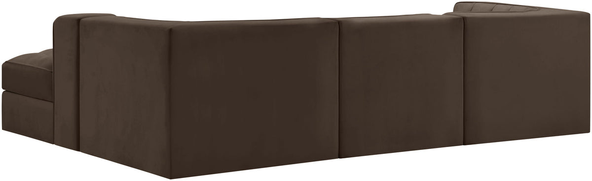 Rummi - Velvet Performance Fabric Upholstered 4 Piece Modular Sectional, With Reverse Corner Chair